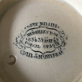 AW20110543 Antique French jam jar stamp - Porcel Opaque Creil & Monterau - period - 1840-1876 in slightly buttered beautiful condition! / Dimensions: 8 cm high / 10.5 cm. section.