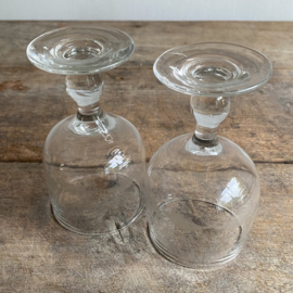 OV20111024 Set van 2 antieke Franse huwelijks wijnglazen - Souvenir de la Fête - van mondgeblazen glas  periode: 19de eeuw in prachtige staat! Afmeting: 13 cm hoog /  7 cm doorsnede