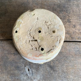 AW20111110 Old French goat cheese mold in soft yellow in beautiful rustic condition! Size: 12.5 cm cross section / 7.5 cm high