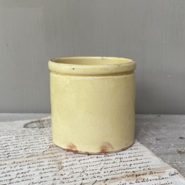 AW 20110916 Antique handmade French confiture jar Novia yellow glazed in perfect condition! Size: 9 cm. high / 9 cm. cross section