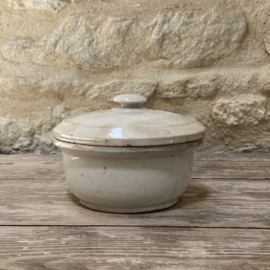 AW20111226 Antique French pâte pot with original lid in beautiful weathered and slightly stained condition! Size: 9 cm high / 6 cm cross section