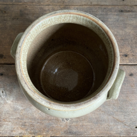 AW20111190 Oude Franse pot van grès aardewerk in prachtige staat! Afmeting: 19,5 cm hoog /  18 cm doorsnede