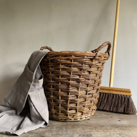 BU20110138 Large old French basket of woven willow wicker in beautiful condition! Size: 42 cm high (to the handles) /  48 cm cross section. Pick-up at store only!