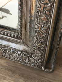 OV20110613 Antique French Louis Philippe style mirror with original beautifully weathered mirror glass. Profiling of wooden frame with pâte layer in earthy colors. Period: 19th century / Dimensions: 80 cm. high / 60 cm. wide. Pickup only.