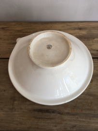 AW20110629 Old cream bowl stamp - Sociéte Céramique Maastricht Made in Holland - period: 1900-1957. Lightly buttered and beautifully weathered. Missing one minimal chip (see photo 10) / Size: 12 cm. high / 34 cm. cross section