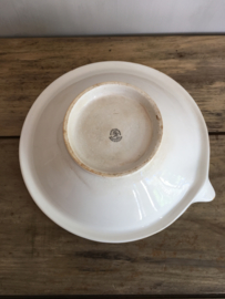 AW20110629 Old cream bowl stamp - Sociéte Céramique Maastricht Made in Holland - period: 1900-1957. Lightly buttered and beautifully weathered. Missing one minimal chip (see photo 10) / Size: 12 cm. high / 34 cm. cross section