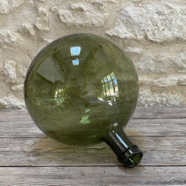 OV20111113 Oude Franse zogenaamde "belly" wijnfles van mond geblazen glas en traditioneel afgeslagen hals in prachtige staat! Afmeting: 35 cm hoog /  +/- 26 cm doorsnede (over de buik gemeten)