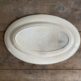 AW20111129 Antique French serving plate stamp - Opaque de Sarrequemines - period: 1875-1900 in beautiful lightly buttered condition! Size: 39 cm long / 26 cm cross section.