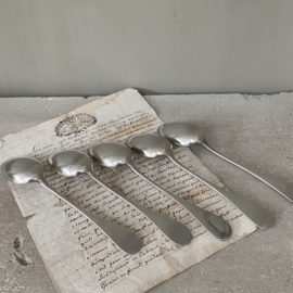 OV20110786 Set of 5 old French silver plated spoons with so-called - Haags Lofje motif - in beautiful condition! Size: 18 cm. long / 3.5 cm. cross section (spoon)