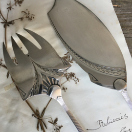 OV20110686 Silver plated fish serving set - model Empire - WMF Jugendstil. Period design: 1905. In beautiful condition. Fish fork has a length of 24 cm. and the knife is 29 cm. long.