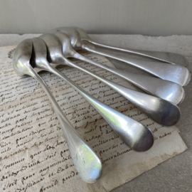 OV20110750 Set of 6 old French silver plated soup spoons with mark in a sober look, one with monogram ... In beautiful condition! Size: 21.5 cm. long / cross section  +/- 4 cm.