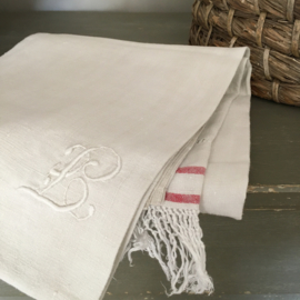 LI20110032 Antique French linen table runner with monogram E.F. in beautiful condition! Size: 2.14 m. long / 1.02 mtr. wide