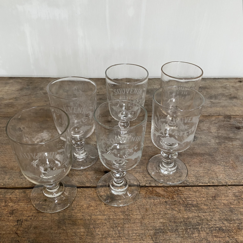 Antique 19th Century French Crystal Wine Glasses- Set of 6