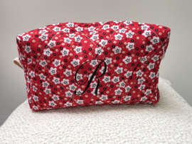 Gepersonaliseerde Quilted make-up tas - Red with white flowers