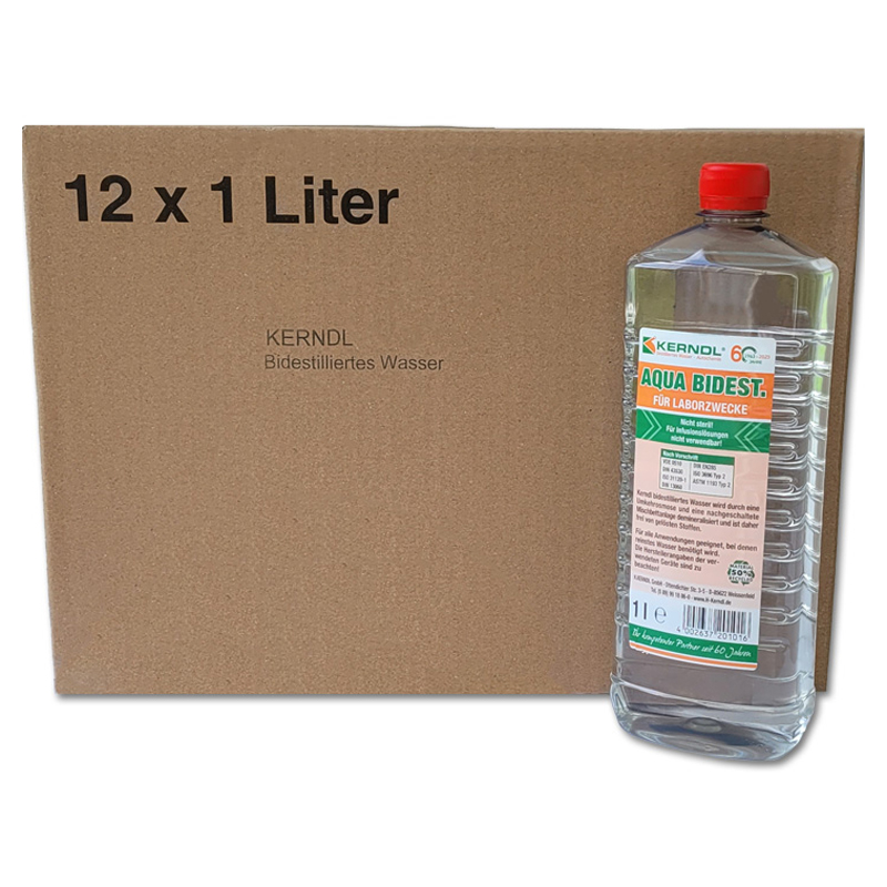 Value Box - 12 pieces - 1 Liter Bottle - Kerndl BiDest Double Distilled Water