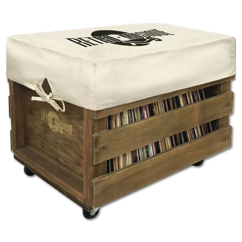 Retro Musique Schallplatten Holzbox mit Rollen - für ca. 100 Stück LPs