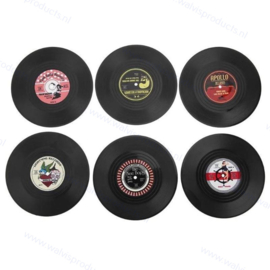 Rockabilly grammofoonplaten coasters (onderzetters) - set a 6 stuks
