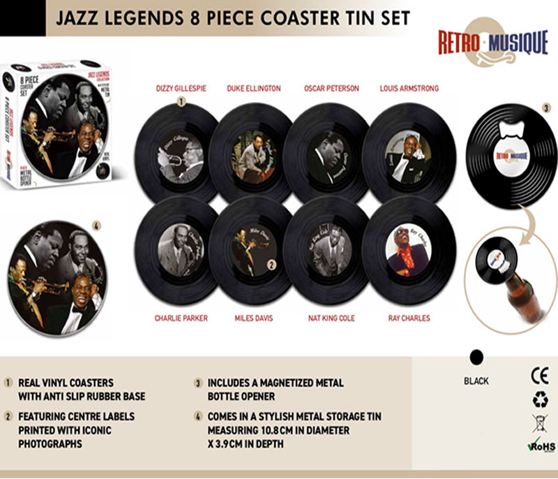 Gramophone record coasters - set of 8 pieces - Jazz Legends