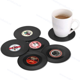 Rockabilly grammofoonplaten coasters (onderzetters) - set a 6 stuks