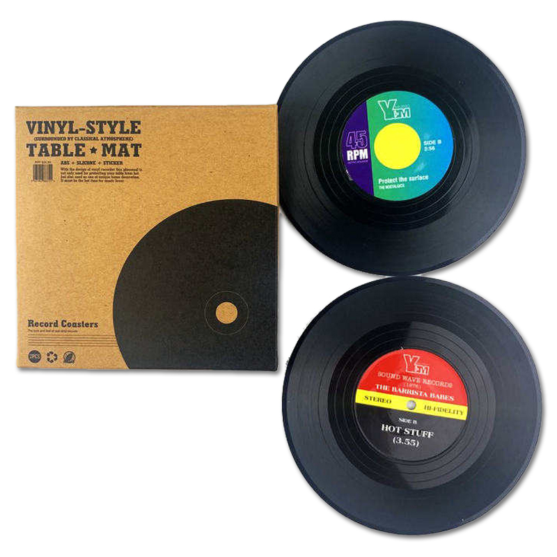 Grammofoonplaten coasters (onderzetters) - set a 2 stuks