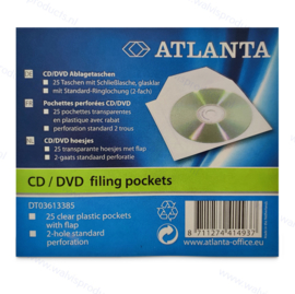 Atlanta 25-pack 1CD / DVD Ringbandhoesjes, met klep, transparant