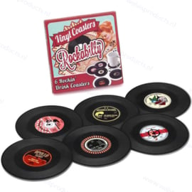 Rockabilly grammofoonplaten coasters (onderzetters) - set a 6 stuks