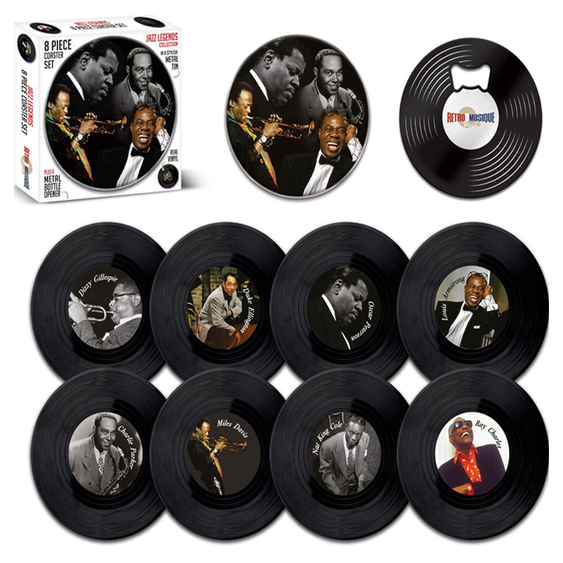 Gramophone record coasters - set of 8 pieces - Jazz Legends