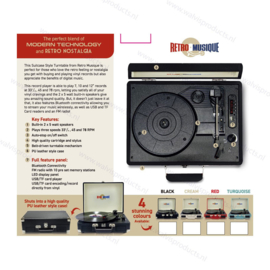 Retro Musique Suitcase Style Bluetooth Record Player KXRM19 - Colour: black