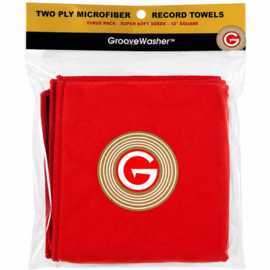 3 stuks - GrooveWasher Two Ply Red-Grey Microfiber Record Cleaning Towels