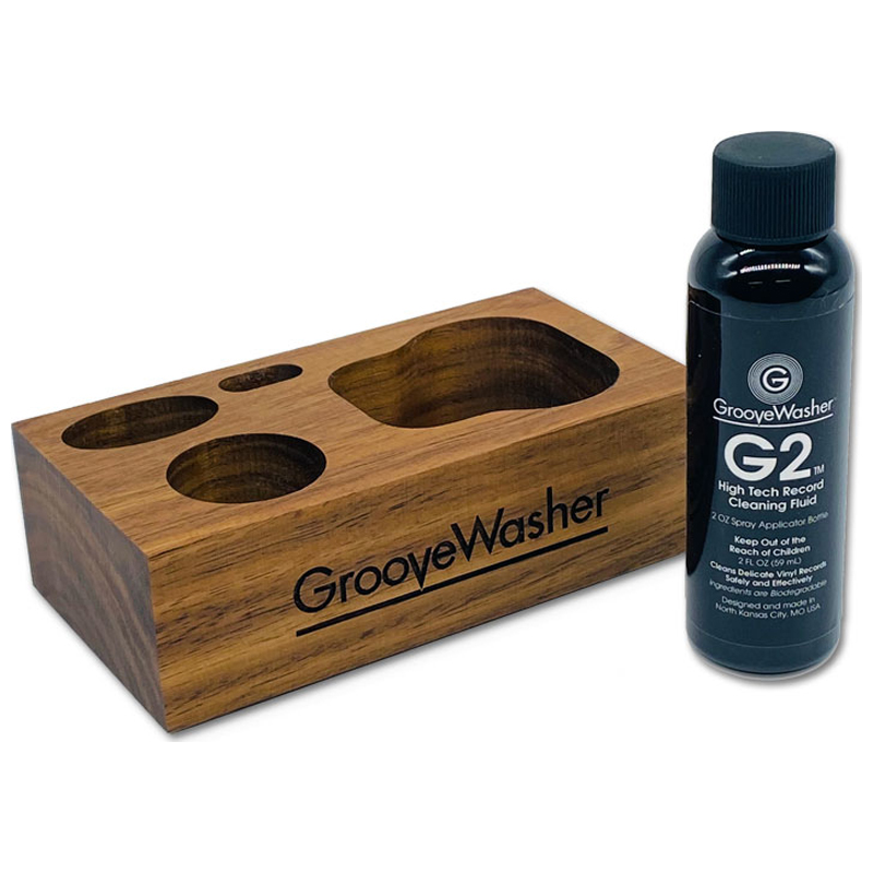 GrooveWasher Walnut Display Block + 59ml. G2 fluid bottle