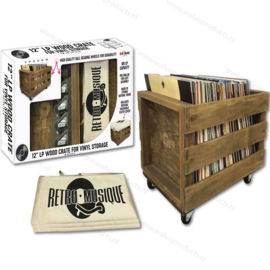 Retro Musique Schallplatten Holzbox mit Rollen - für ca. 100 Stück LPs