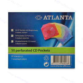 Atlanta 50-pack 1CD / DVD Ringbandhoesjes, met klep, 5 transparante kleuren assorti.