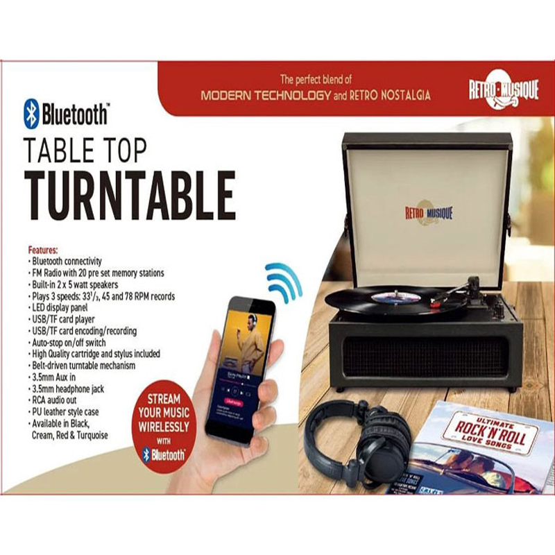 Retro Musique Suitcase Style Bluetooth Record Player KXRM28 - Colour: black