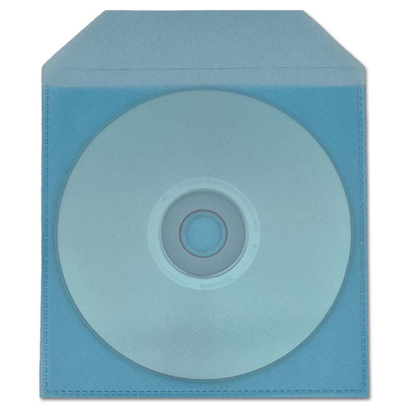 PP 1 CD / DVD hoesje met rechte hoeken en klep, transparant/blauw, dikte 0.12mm.