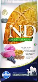 Farmina N&D Ancestral Grain Lam & bosbessen Adult Medi/Maxi 12 kg