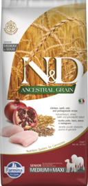 Farmina N&D Ancestral Grain Kip, Pompoen & Granaatappel Adult Medi/Maxi Senior12 kg