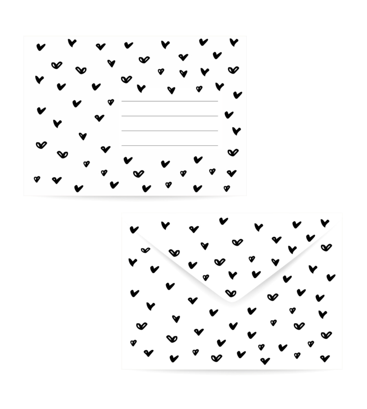 Envelop | Doodle hearts | Set van 5