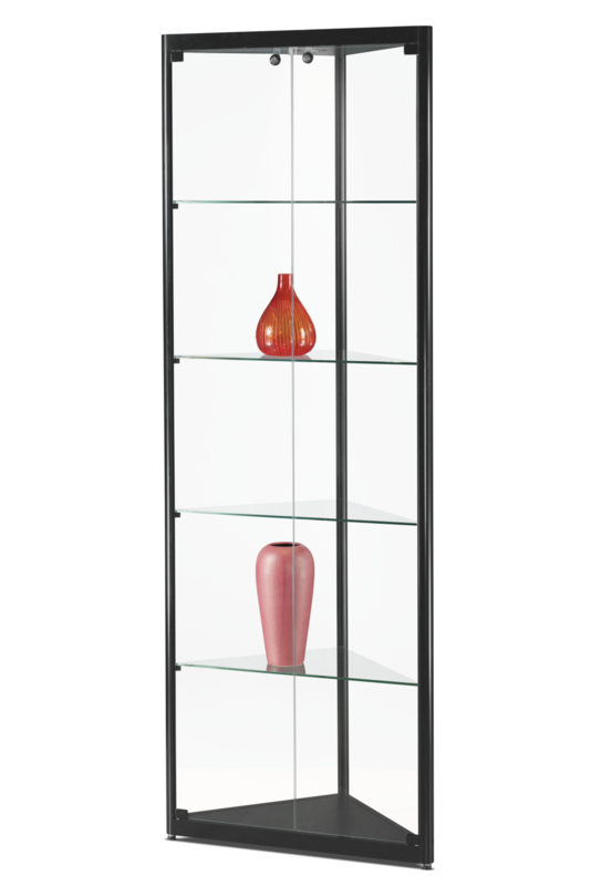 Corner Glass Display Cabinet Showcase Display Black Extra Glass