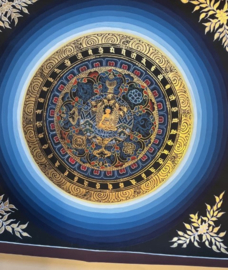 Mantra Mandala with Buddha - handpainted on canvas 54x54cm