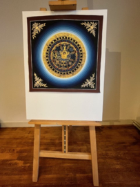 Om Mani Padme Hum met Buddha - handgeschilderd Mantra Mandala op linnen 54x54x2 cm