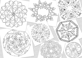 42 mandala's - losse set op 200 gram aquarelpapier ( 20x20 cm ) Vanaf 10 sets 10 % korting - kortingscode invullen:   42M-LS-LB-K