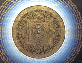 Om Mani Padme Hum - handgeschilderd Mantra Mandala  54 x 54 x 2 cm op linnen