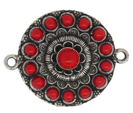 Grote platte Zeeuwse knop 4 cm doorsnede met rode emaille en twee ogen ZB 009-R