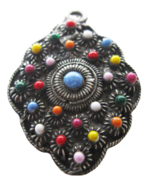 hanger zeeuwse knopjes ruitje zwaar verzilverd met  vrolijke kleuren emaille ZB038-MC