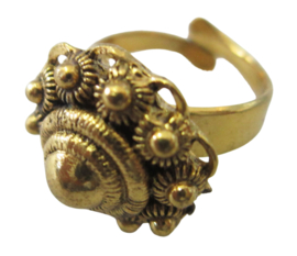 Zeeuwse knop ring bolletjesrand echt verguld, doorsnede ong. 2 cm, verstelbaar, een maat ZKR304-G