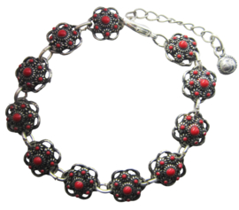 zeeuwse knopjes armband verzilverd, met rode emaille ZKA503-R