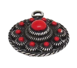 Zeeuwse Knoop Hanger met Rood Bol Center en Mini Zeeuwse Knopjes , rode emaille B 023-R