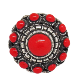 Supergrote Zeeuwse knop ring met rode emaille, een maat, verstelbaar ZKR 314-R