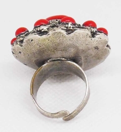 ZKR 314-R Supergrote Zeeuwse knop ring met rode emaille, een maat, verstelbaar