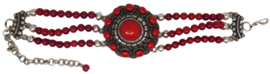 armband grote Zeeuwse knop rode emaille en natuurlijk koraal - ZKA513-R